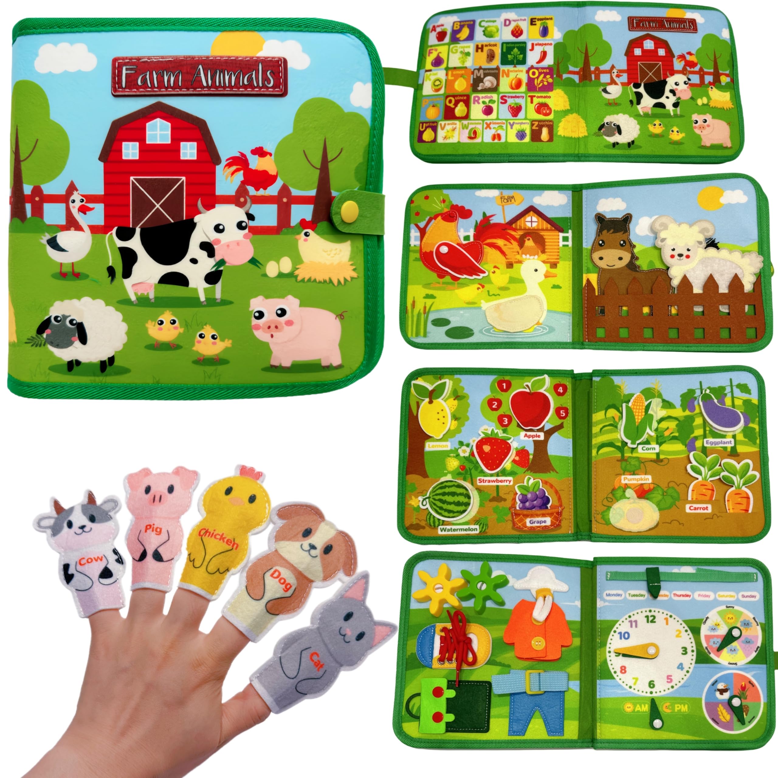 Sudadera Montessori Busy Board from 1 Year with Farm Animals, Sensory Toy & Practical Life Skills (Farm-2)