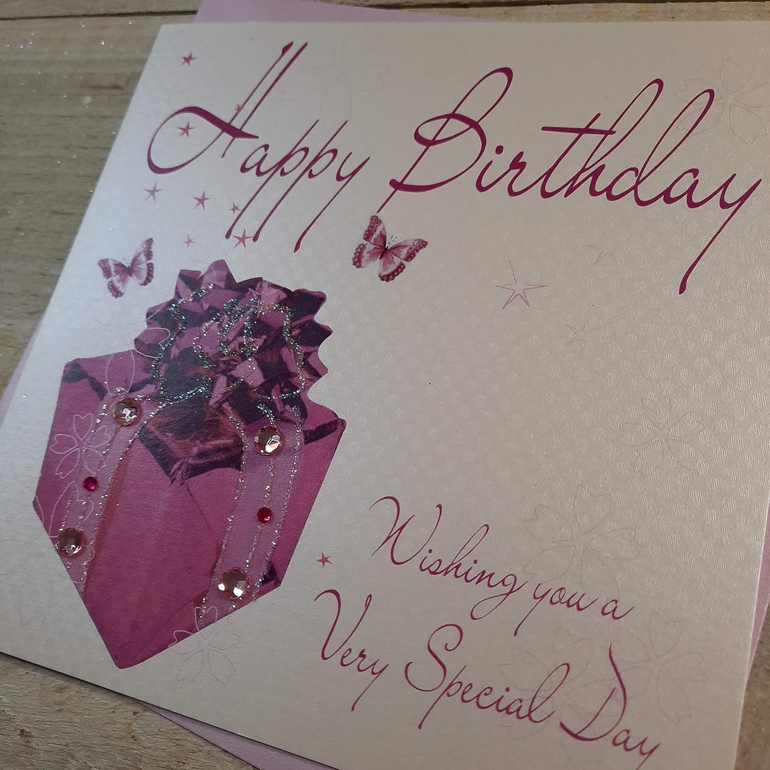 WHITE COTTON CARDS WB187 Present Happy Birthday Handmade Birthday Card, White NEW, 16cm x 16cm - Image 4