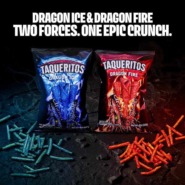 TAQUERITOS DRAGON ICE, SPICY ROLLED CORN TORTILLA CHIPS, 8 OZ (PACK OF 1)