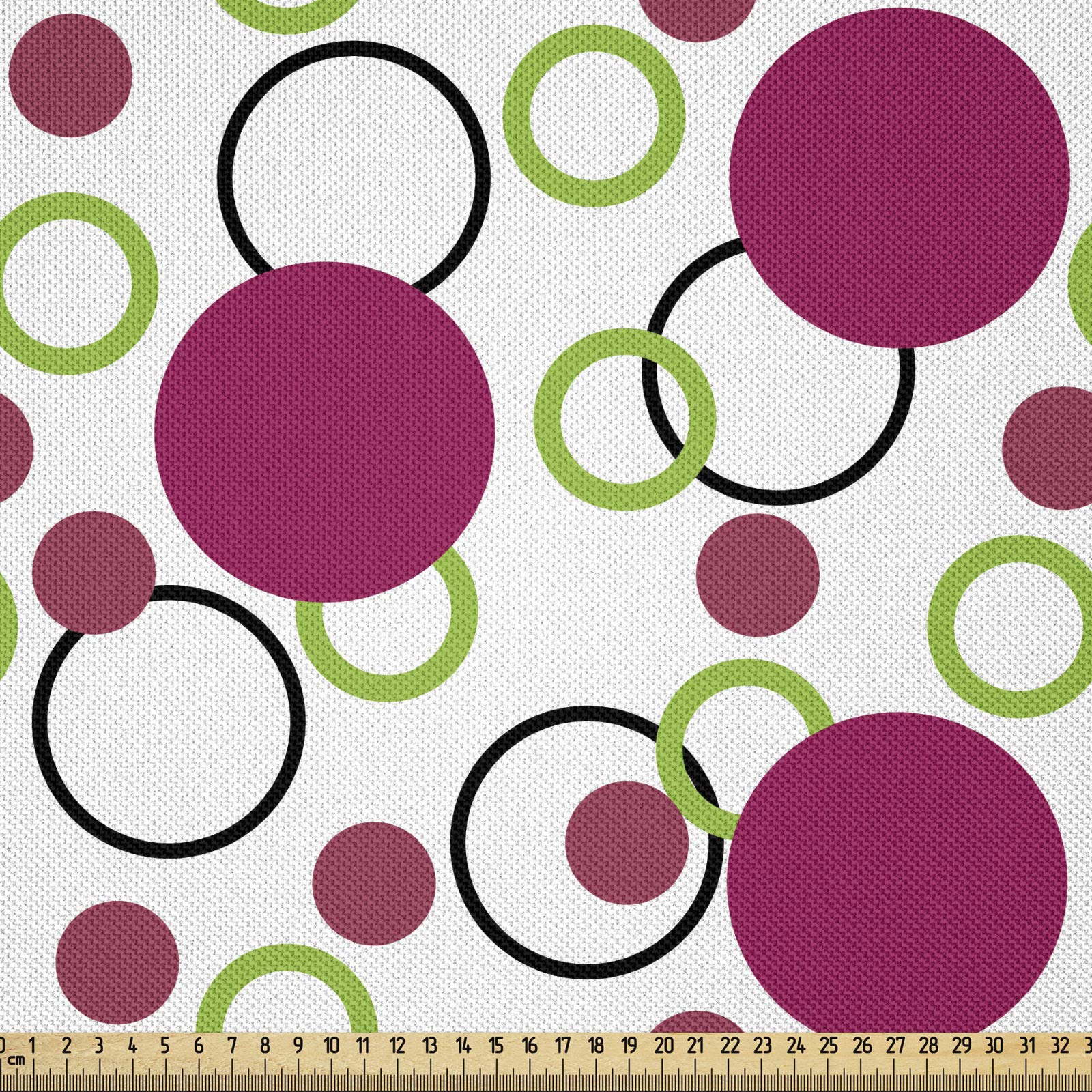 ABAKUHAUS Pink and Green Fabric by the Yard, Geometric Retro Composition with Circles and Dots Spotty Pattern, Fabric for Upholstery and Home Decor Accents,2M (148x200cm), Dark Pink Green Black