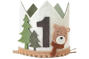 Agkvw One Happy Camper Birthday Crown - Teddy Bear First Birthday Hat, Woodland Camping 1st Birthday Decor for Boys