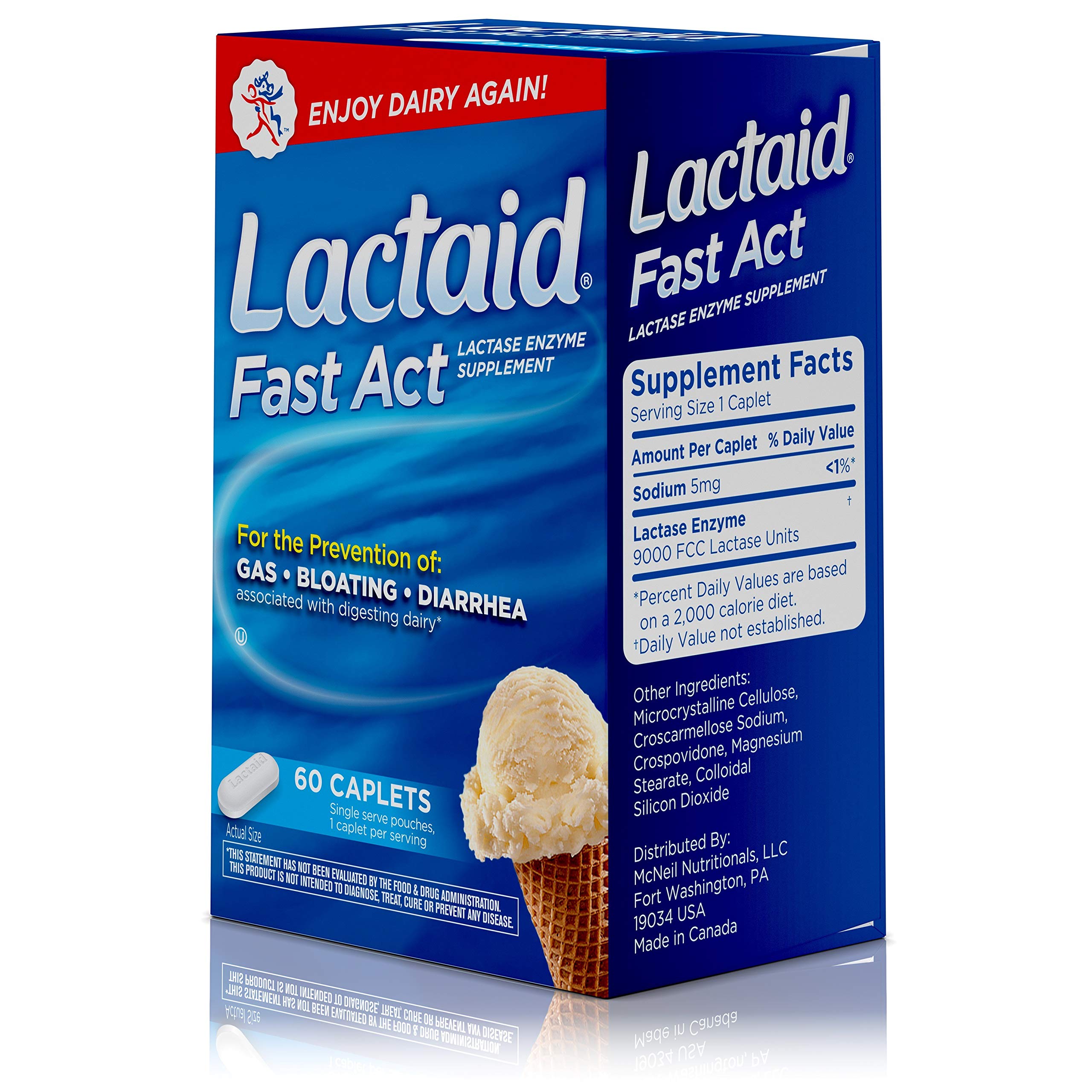 Lactaid Fast Act Lactose Intolerance Relief Pills, 60 singledose