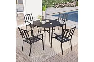 Sophia & William Round Patio Table and Chairs Set, Outdoor Dining Set for 4, 5 Piece Metal Patio Furniture, 42" Black Table(Stripe)