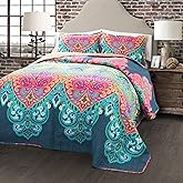 Lush Decor Boho Chic Reversible Cotton Quilt 3-Piece Set, Full/ Queen, Turquoise & Navy - Bright Paisley Print, Vibrant & Colorful Bohemian Bedding Set