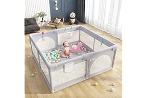 EAQ Baby Playpen 59''x59'', Large Baby Playard,Indoor & Outdoor Kids Activity Center with Anti-Slip Base, Sturdy Safety Play 
