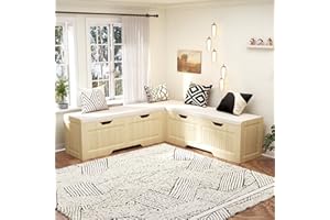 Fndswasg L Shaped Breakfast Nook Bench with Cushion, Kitchen Corner Bench with Hidden Storage, Backless Corner Dining Benches for Kitchen Dining Room Entryway (Natural)