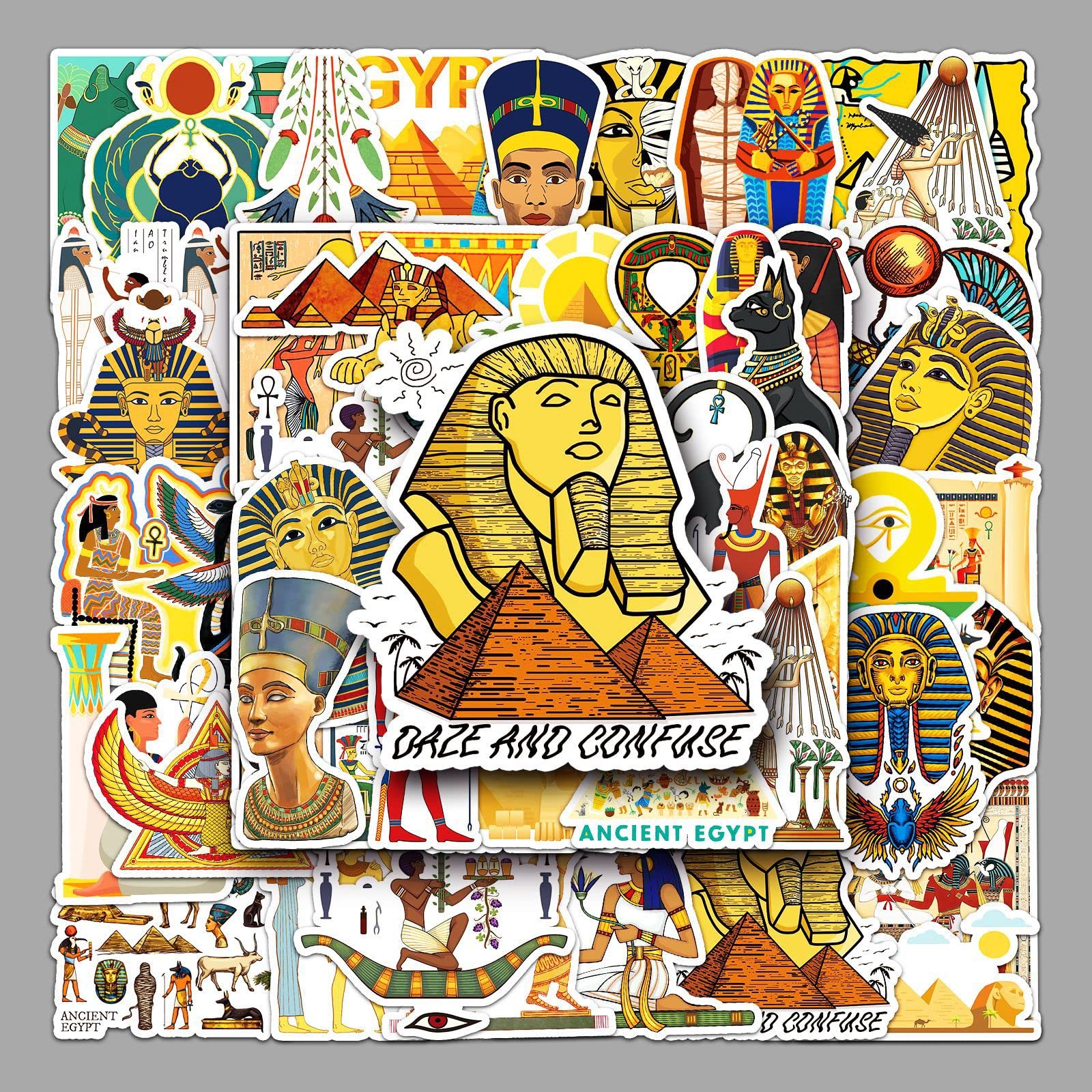 50 PCS Ancient Egypt Stickers for Kids,Toddlers,Adults,Lost Civilizations Pyramid Sphinx Pharaoh Waterproof Vinyl Sticker Decals,Car,Planner, Skateboard,Laptop,Water Bottle