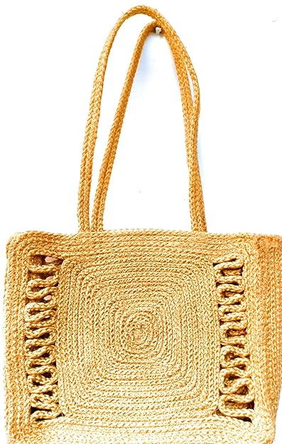 JUTE N FABRICS, JUTE TOTE BASKET BAG 100% JUTE(BAAN) MADE, SHOULDER BAG, SIZE 12X10X2 INCH NATURAL IN COLOR, GO GREEN IN STYLE