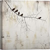 SIGNWIN Canvas Wall Art A Group of Birds Perched on a High Branch Tree with a Yellow Sky Nature Oil Painting Abstract Contemporary Dramatic Dark for Living Room, Bedroom, Office - 12x12 inches