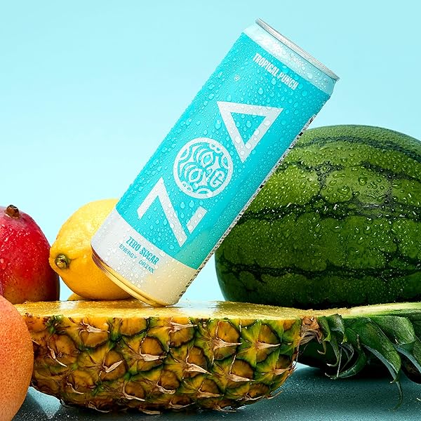 ZOA ZERO SUGAR ENERGY DRINKS, TROPICAL PUNCH – SUGAR FREE WITH ELECTROLYTES, HEALTHY VITAMIN C, AMINO ACIDS, ESSENTIAL B-VITAMINS, AND CAFFEINE FROM GREEN TEA – 12 FL OZ (12-PACK)