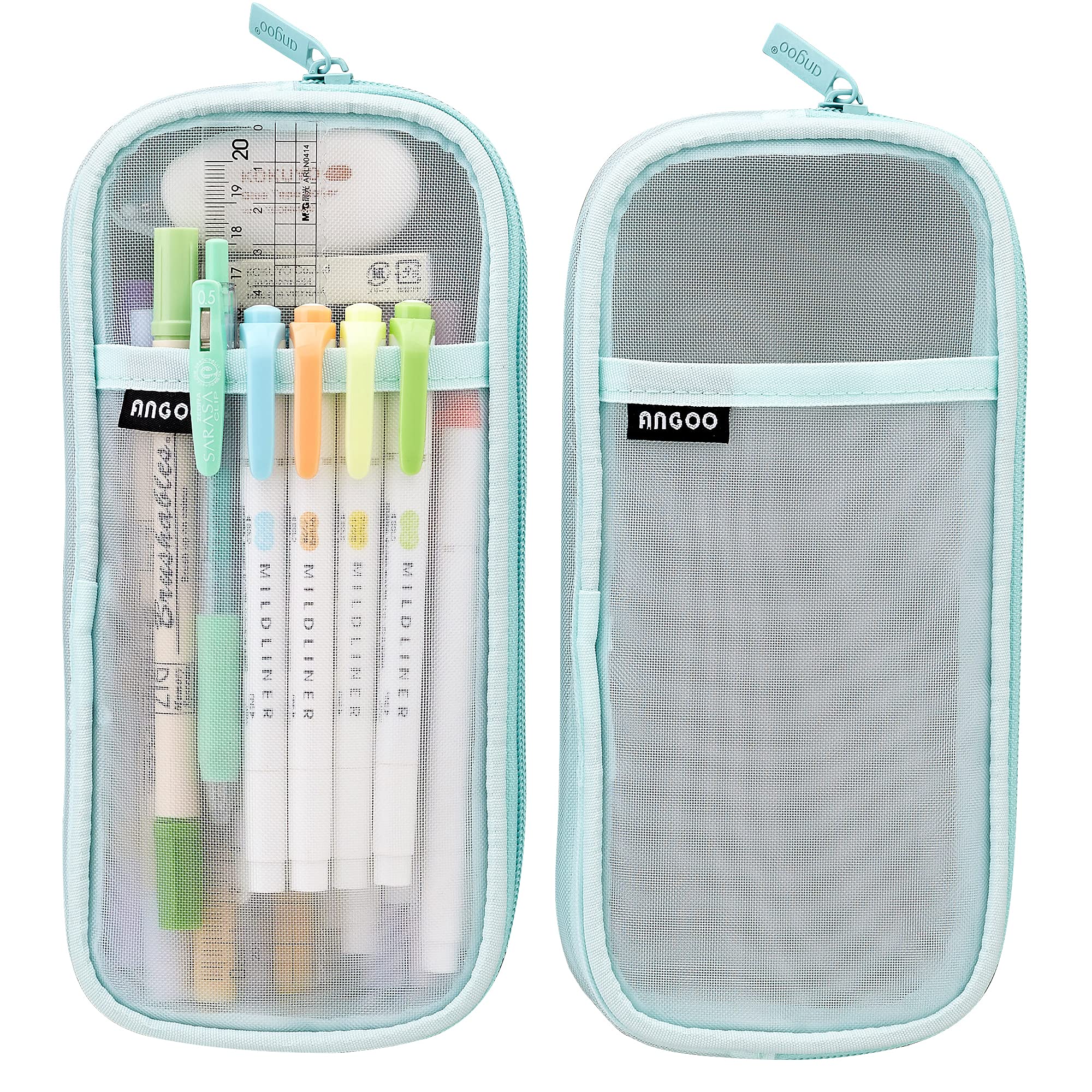 Clear Pencil Case for Exams, Large Transparent Mesh Exam Pencil Case with Compartments for Girls Boys, Big Pencil Pen Pouch Bag Stationery Storage Organizer for School Office College Students, Green
