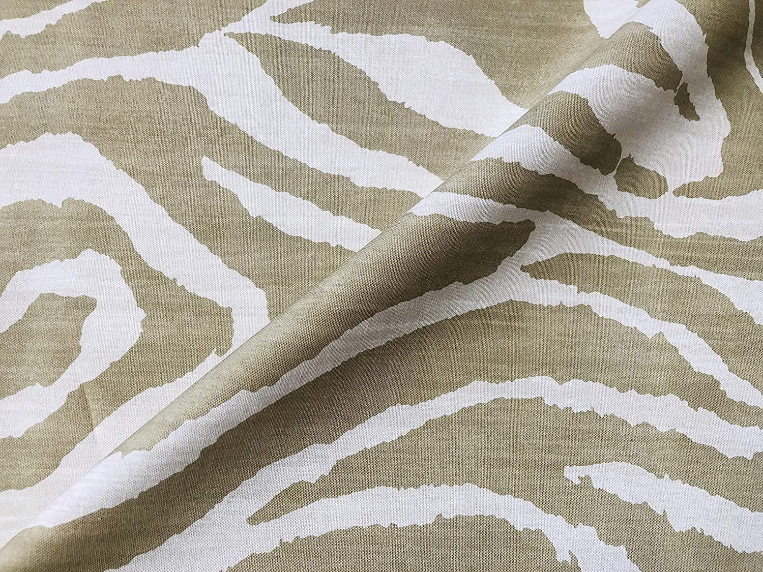 African Beige & Cream Zebra Stripes Print Linen Look Cotton Fabric Furnishing Curtain Upholstery Material - 138cm Wide Canvas (2 Metres)