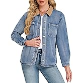 Kedera Women's Lightweight Denim Jacket Long Sleeve Jean Shacket Loose Fit Button Down Denim Shirts Casual Fall Jackets