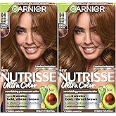 Garnier Hair Color Nutrisse Ultra Color Nourishing Creme, B4 Golden Mahogany Brown (Caramel Chocolate) Permanent Hair Dye, 2 Count (Packaging May Vary)