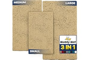Muddy Mat® Pack of 3 Highly Absorbent Microfiber Dog Door Mat and Pet Rug, Non Slip Thick Washable Area Mat Soft Chenille for Kitchen Bathroom Bedroom and Outdoor - Beige Small, Medium & Large