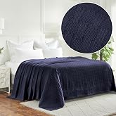 Superior Cotton Blanket Breathable All Season Comfy Bedding, California King, Navy Blue