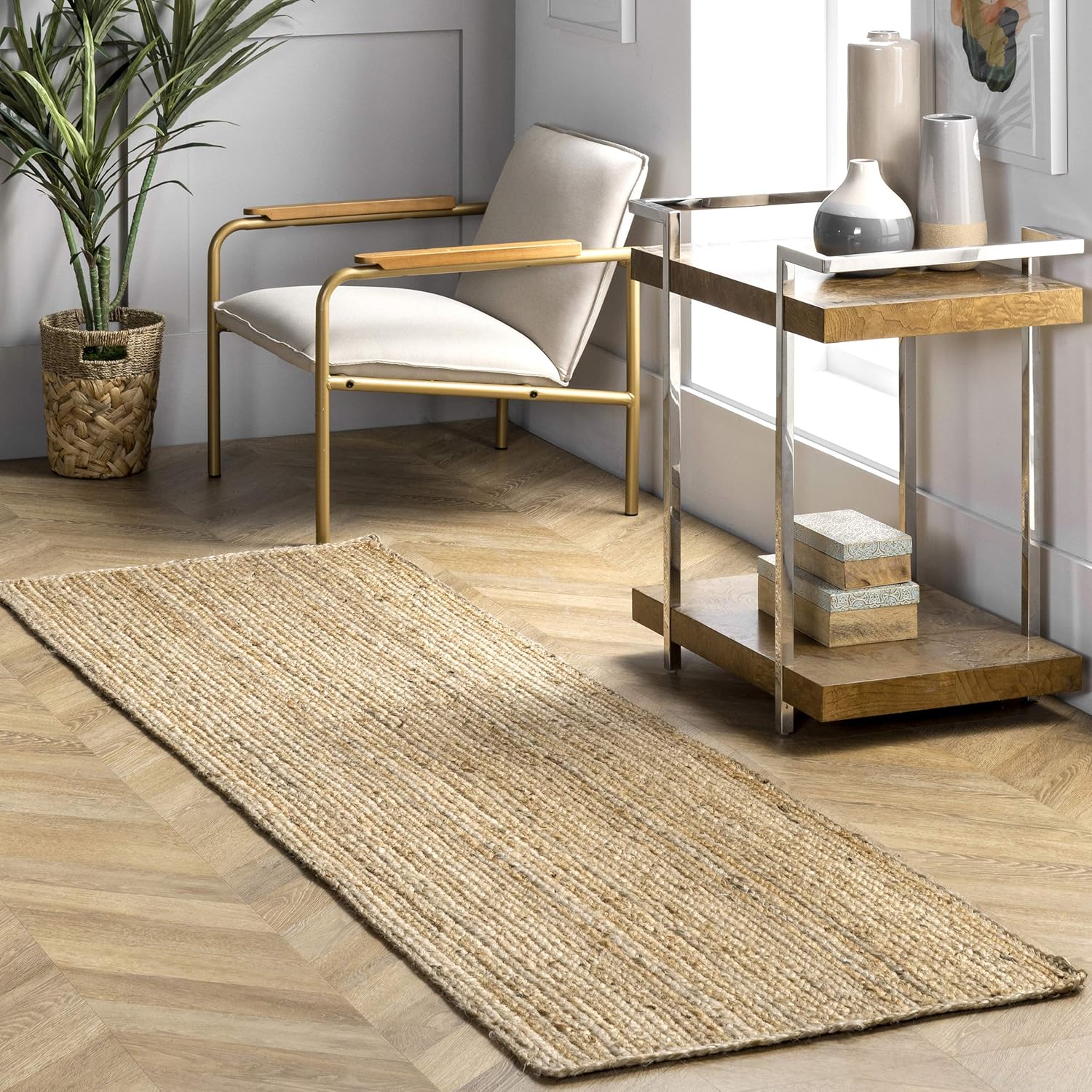 nuLOOM Rigo Hand Woven Farmhouse Jute Runner Rug, 2' 6" x 6', Natural: Furniture & Decor