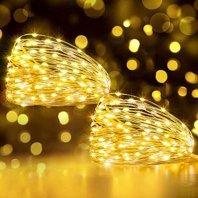 Ollny 2 Packs 5m 50 LED Fairy Lights Battery Operated Warm White Copper Wire