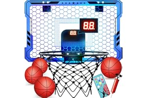 ropoda Indoor Basketball Hoop, Mini Hoop with Remote Control, 7 LED Lights, 3 Modes Scoreboard, Mini Hoop with 4 Balls Over The Door, Basketball Hoop Indoor, Toys Gifts for Kids Adults