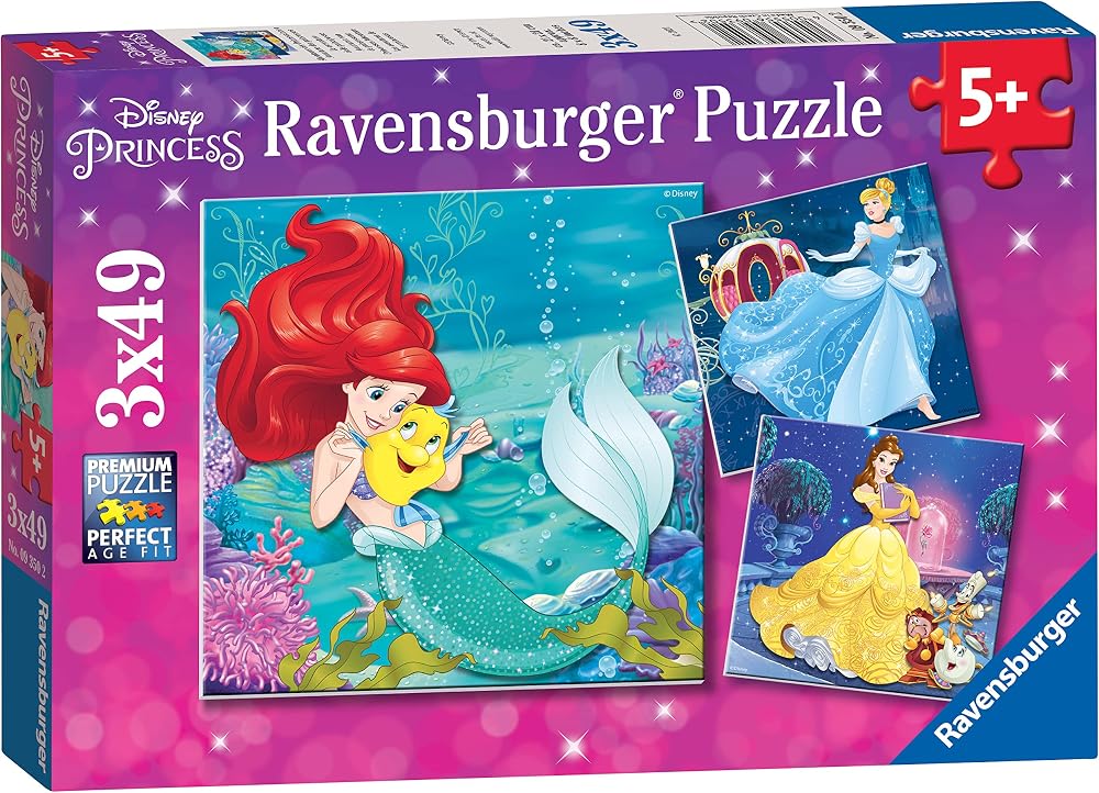 Ravensburger Disney Princess 3 x 49 Piece Jigsaw Puzzles Set Ariel Cinderella