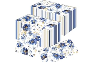 LASLU 100pcs Blue Floral Guest Napkins Disposable Watercolor Blue White Flowers Paper Napkins 2 Ply Dinner Hand Napkin for Bi
