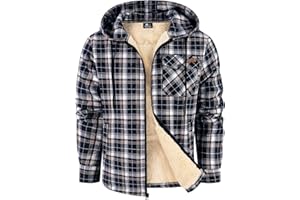 ZITY Men's Flannel Jacket Zip Up Fleece Hoodies Casual Plaid Coat with Pokect Winter Warm Sherpa Lined Sweatshirt