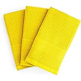 Luzia Lemon Yellow Kitchen Towels - Set of 3 Premium Turkish Cotton Waffle Weave Dish Towels - Absorbent & Stylish