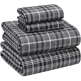 RUVANTI 100% Cotton Flannel Sheets Queen Size 4 Pcs Set, Grey Plaid | Double Brushed Queen Sheets, Deep Pockets 16 Inches, All Seasons Comfort Breathable &amp; Extra Soft, Warm &amp; Cozy Bedding