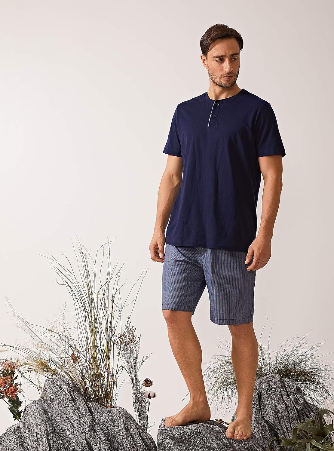 DAVID ARCHY Men's Cotton Short Henley Sleepwear Pajamas Soft Comfortable Classic Button-Down Woven Summer Set at  Men’s Clothing store