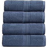 Springtree Home 100% Cotton Bath Towel Set of 4 | Blue Towels | Geometric Textured Design | Absorbent & Quick-Dry | 4 Bath Towels | Oeko-TEX® Standard 100 Cotton | Myla Collection - Indigo
