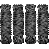 PACTHSD 4 Pack 1/2" x 25' Dock Lines - Marine Grade Nylon Boat Rope with 12" Loop for Docking and Mooring - Double Braided Boat Lines, High Strength, Easy Handling, Fray Resistant - Black