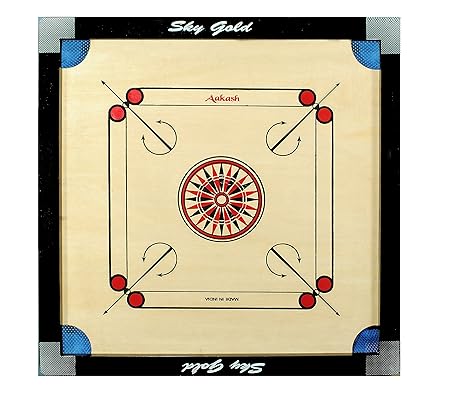 KORNERS Wooden Carrom Board with Cut Pockets, Coins, Striker and Powder, 26-inch