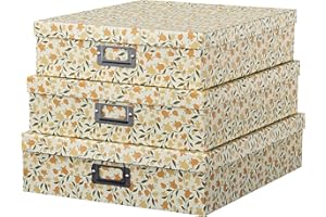 Soul & Lane Decorative Cardboard Storage Boxes With Lids, Set of 3 Nesting Floral Photo Storage for Home Décor and Scrapbook Paper, Memory Boxes For Keepsakes, Documents, Organizing