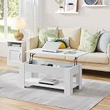 Yaheetech Lift Up Coffee Table White 98x50 cm Hidden Storage Drawer view 2