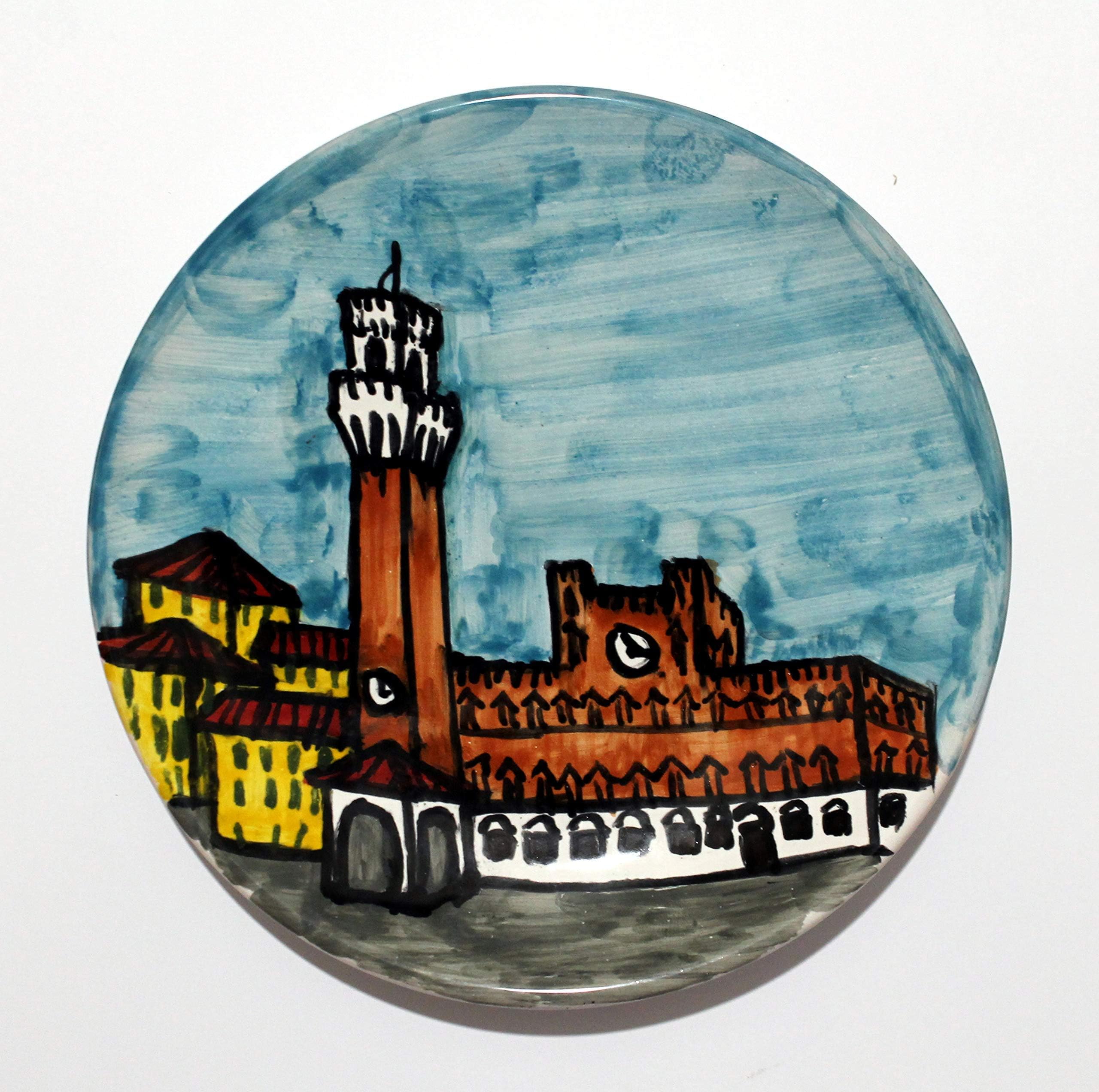 Piazza del Campo in Siena-Hand decorated Ceramic Plate size inch 5,9,ready to hang on the wall.Made in Italy,Tuscany,Lucca.Created by Davide Pacini.