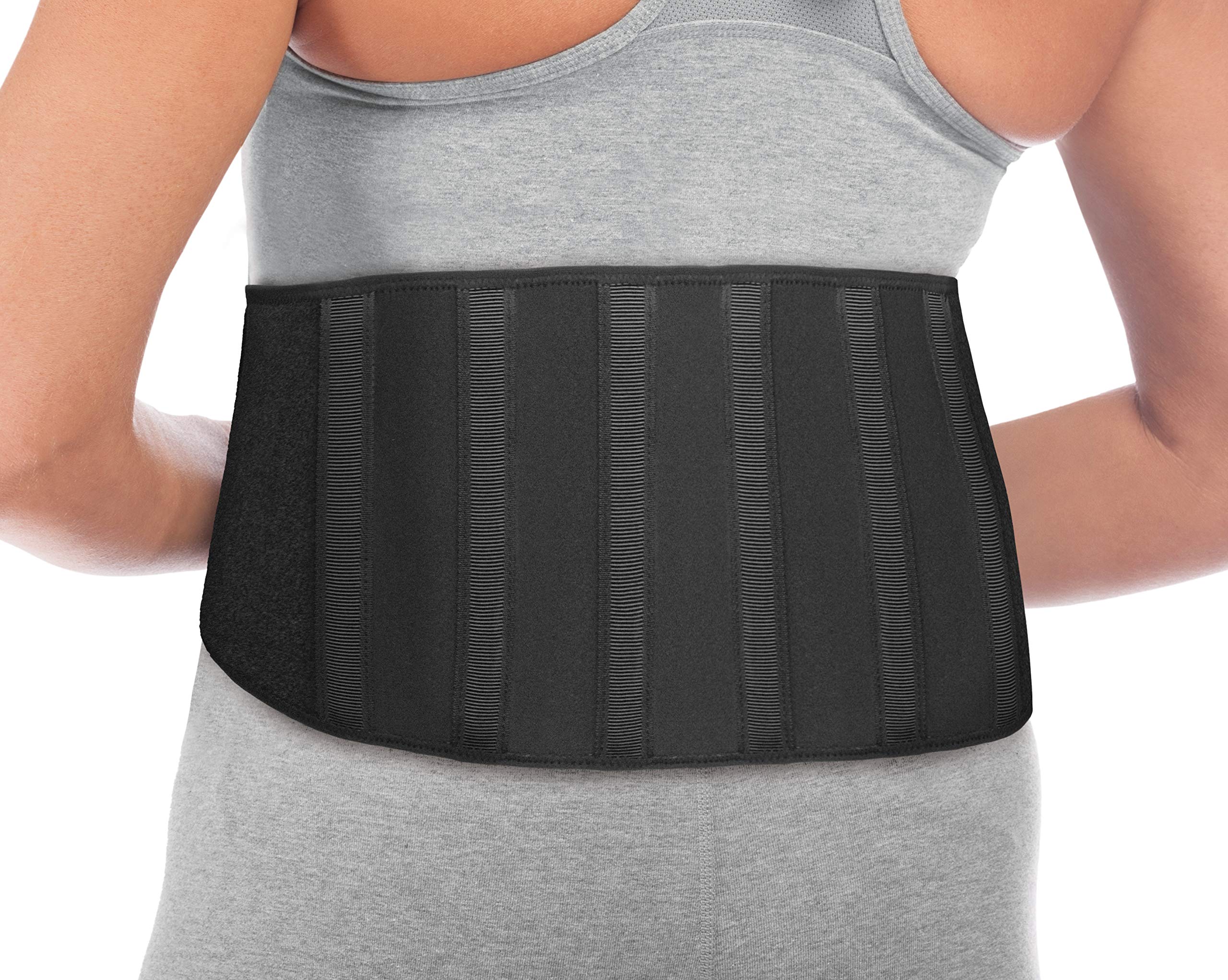 MUELLER Sports Medicine Adjustable Back Brace, Ideal for Upper and Lower Back Pain, Relief & Support for Men and Women, Strains, Sciatica, Scoliosis, Black, One Size