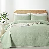 WURUIBO Twin Quilt Set Sage Green,Ultrasonic Embossed Bedspread, Lightweight Microfiber Coverlet, Modern Thin Bedding Set for All Season, 2 Piece(1 Quilt,1 Pillow Shams)