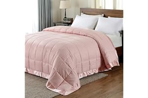 downluxe Queen Size Blanket with Satin Trim, Lightweight Down Alternative Blankets Queen Size for All Season, Machine Washable (Baby Pink, 90x90 Inch)