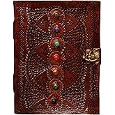 MONTEXOO Leather Journal Diary | Handmade 8-Inch Brown Notebook with Lock | Seven Stone Sketchbook | Perfect Companion for Men and Women's DND Adventures and Old Writing