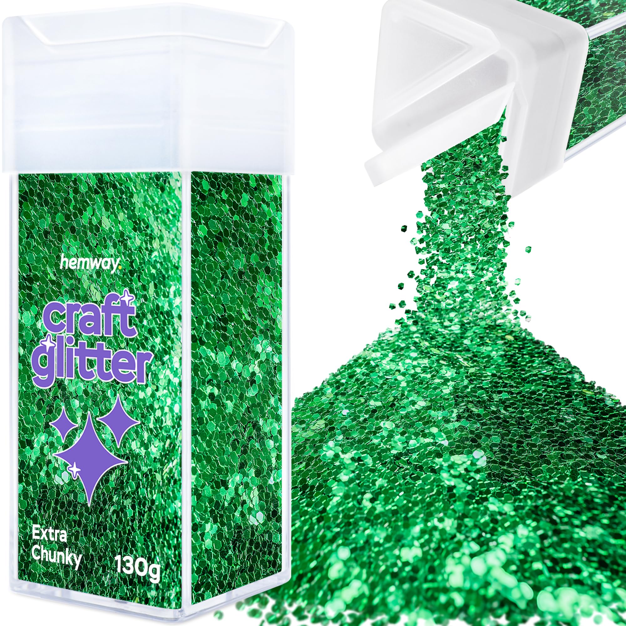 Hemway Glitter Shaker Emerald Green 110g Extra Chunky, Craft Glitter Shaker for Resin & Epoxy Crafts, Christmas Art Supplies, Nail, Body, Face, Eye, Festival, Crafting, Slime, Sparkle