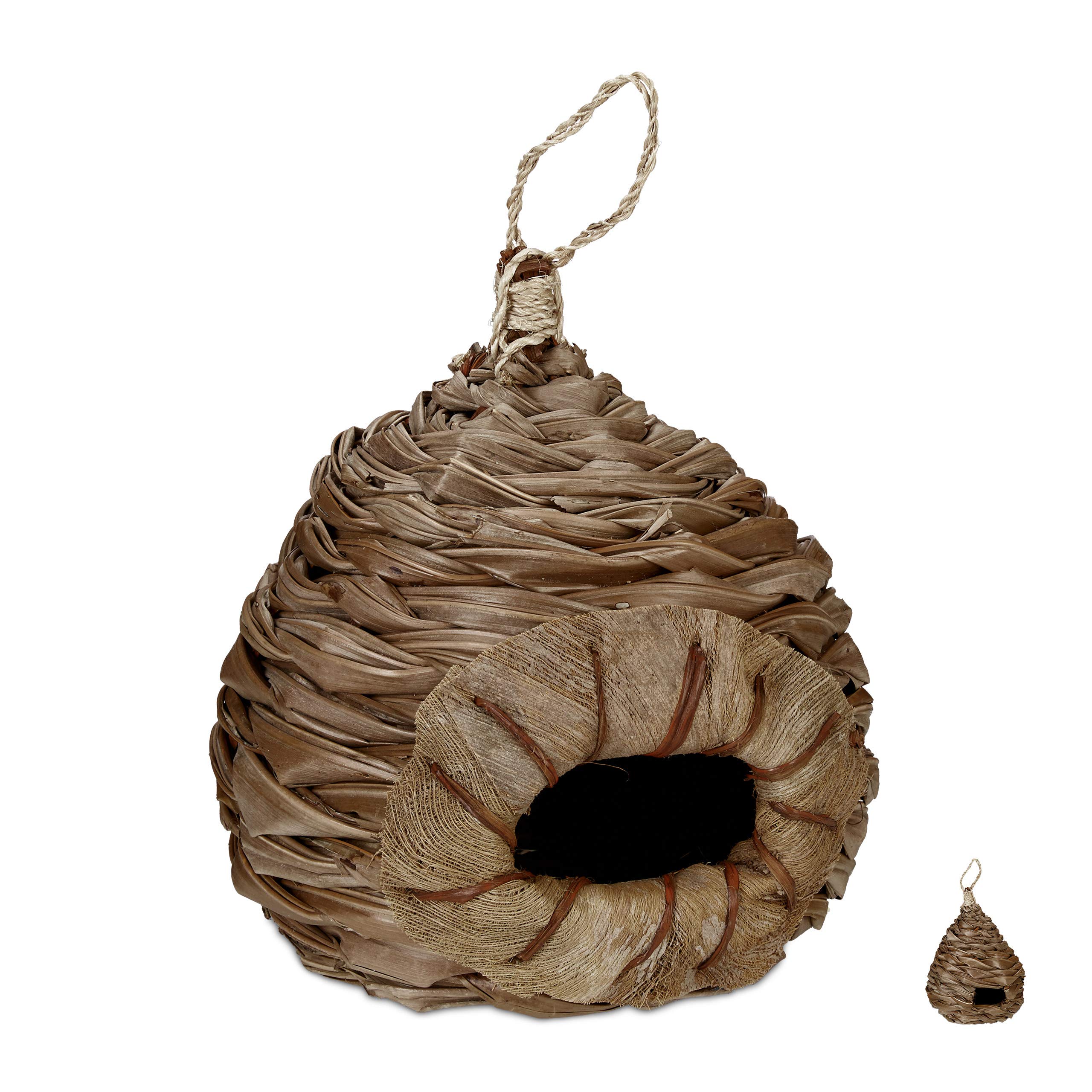 Relaxdays Birdhouse, Deco Nest, Hanging Box, Coconut Fibre, Woven, For Garden, Balcony, Feeder, Diff. Design, Natural