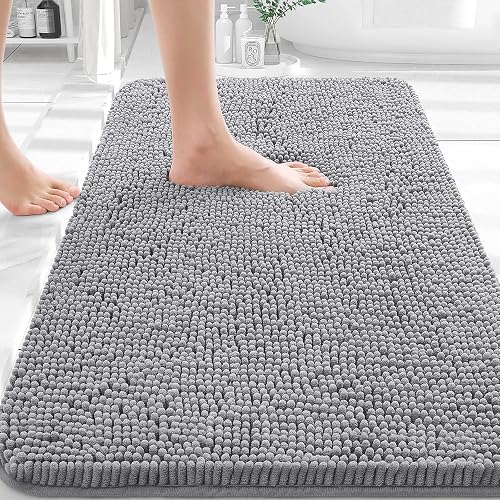 OLANLY Bathroom Rugs 30x20, Extra Soft Absorbent Chenille Bath Rugs | Grey, Quick-Drying Rubber Backing, Machine Washable Bath Mat for Bathroom Floor, Tub and Shower, Home Decor Accessories