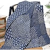 RAJRANG Quilted Indigo Blue Patchwork Cotton Throw Blanket Indian Decorative Super Soft Warm Blanket for Sofa Couch 50 x 60 Inches