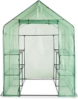 VonHaus Walk In Greenhouse with 8 Shelves Roll Up Door 193x143x143cm view 9