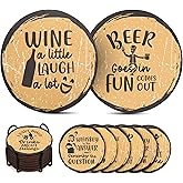 Habitage Funny Coasters for Drinks -Set of 8 with Holder, Absorbent Cork Base for Tabletop Protection, Made of Engineered Wood, Ideal for Housewarming, Bar-Decor, Birthday, Anniversary, Corporate Gift