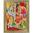 Koshtak Load Shiva & Maa Annapurna devi sitting on throne photo frame with Unbreakable Glass for wall hanging/gift/temple/puja room/home decor and Worship