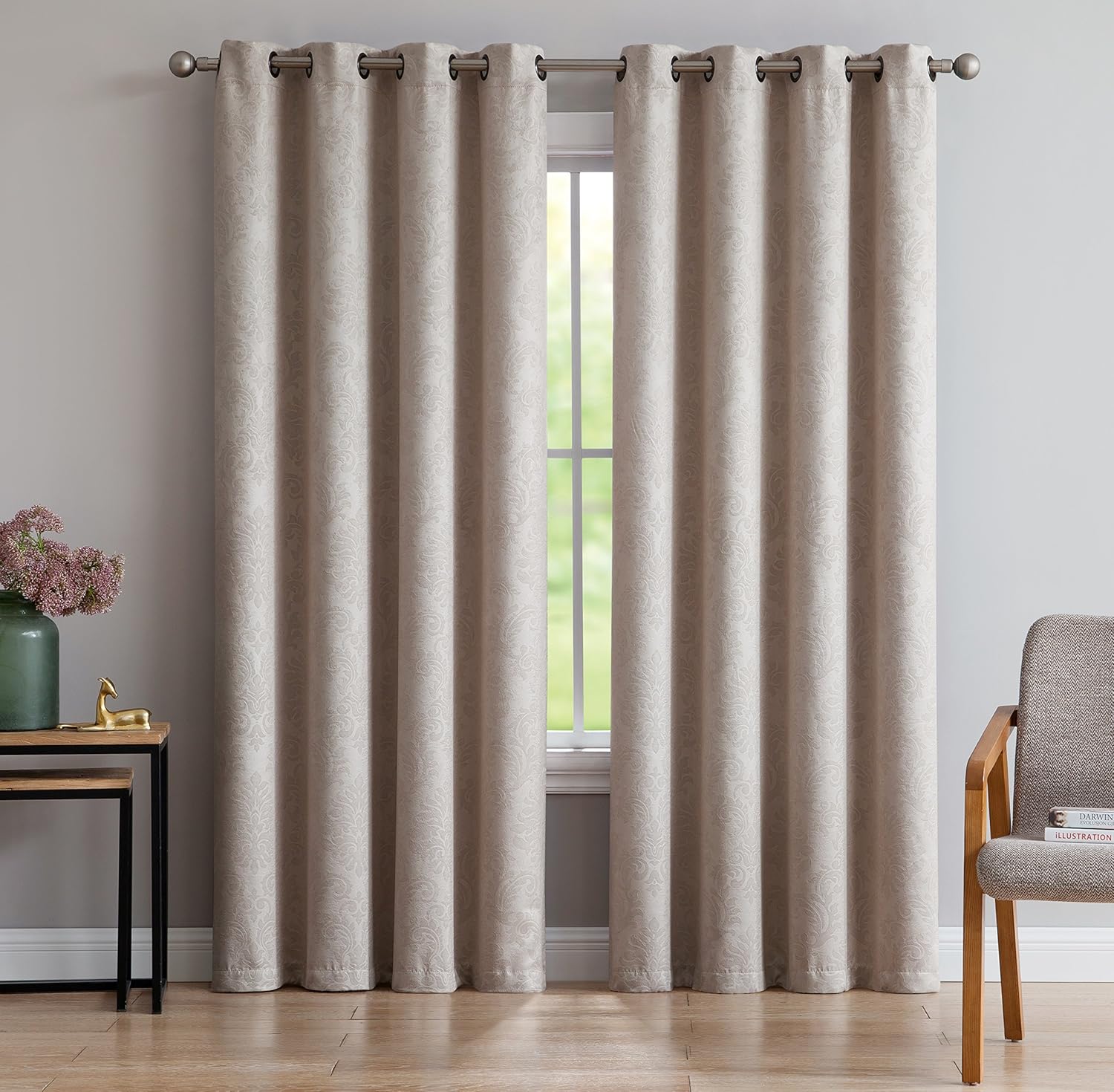 AsaTex Loretta - 1 Embossed Patio Extra Wide Curtain Panel with 16 Grommets - Thermal Weaved Blackout - Noise Reduction Fabric - Ideal for Sliding and Patio Doors (Patio 102 W x 84, Charcoal)
