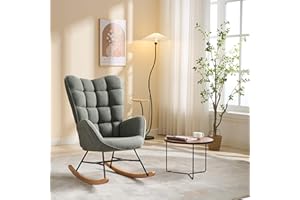 Wpond Rocking Chair Nursery, Teddy Upholstered Glider Rocker Armchair with High Backrest and Pocket, Reading Chair for Living Room, Bedroom, Offices,Green