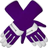 SAWANS Long Gardening Gloves Leather Purple M Goatskin Thorn Proof Forearm view 2