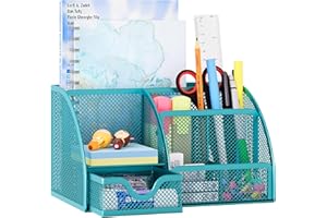 EasyPAG Mesh Desktop Organizer 6 Components Office Supply Caddy with Drawer Blue